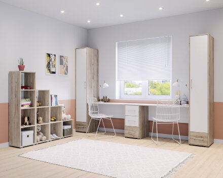 Тумба с ящиками Оливия, Серый дуб/Белый 